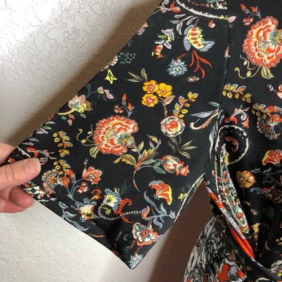 Zara red orange black white floral tie waist asymmetrical hem top size Medium - Picture 7 of 16